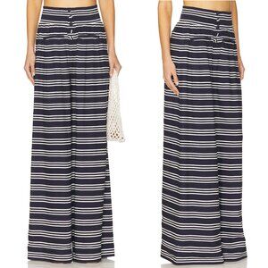 NEW WeWoreWhat Button Front Plazzo Pant in Navy Blue & Off White Wide Leg XS